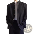 Men stand collar tunic suit jacket formal blazer in black with mandarin collar and matching buttons for formal occasions