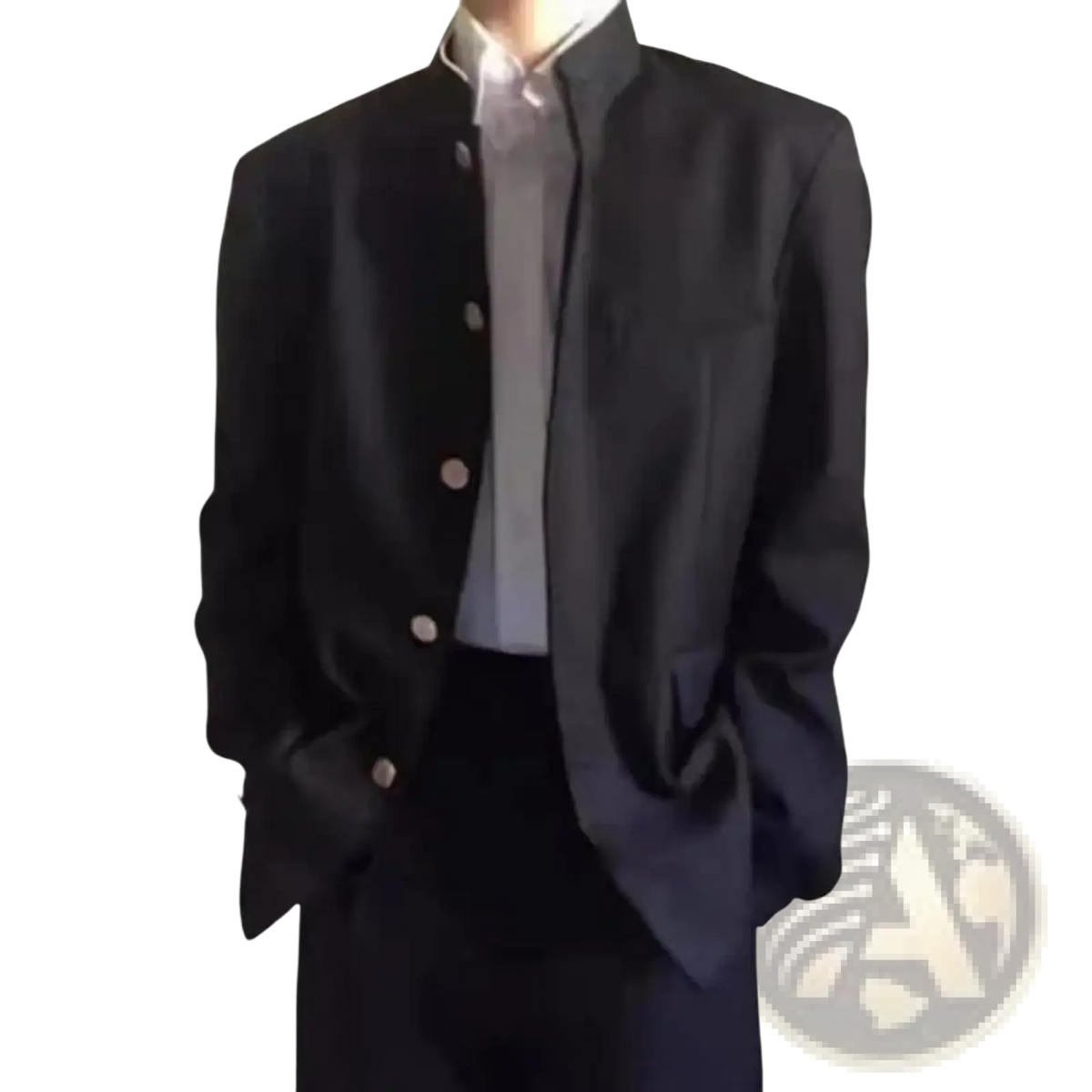 Men stand collar tunic suit jacket formal blazer in black with mandarin collar and matching buttons for formal occasions