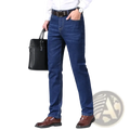 Men straight dark denim jeans featuring dark blue denim with a classic straight-leg cut and visible stitching