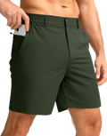 Men stretch casual shorts slim fit dark green with stretch waistband and side pockets in slim fit design