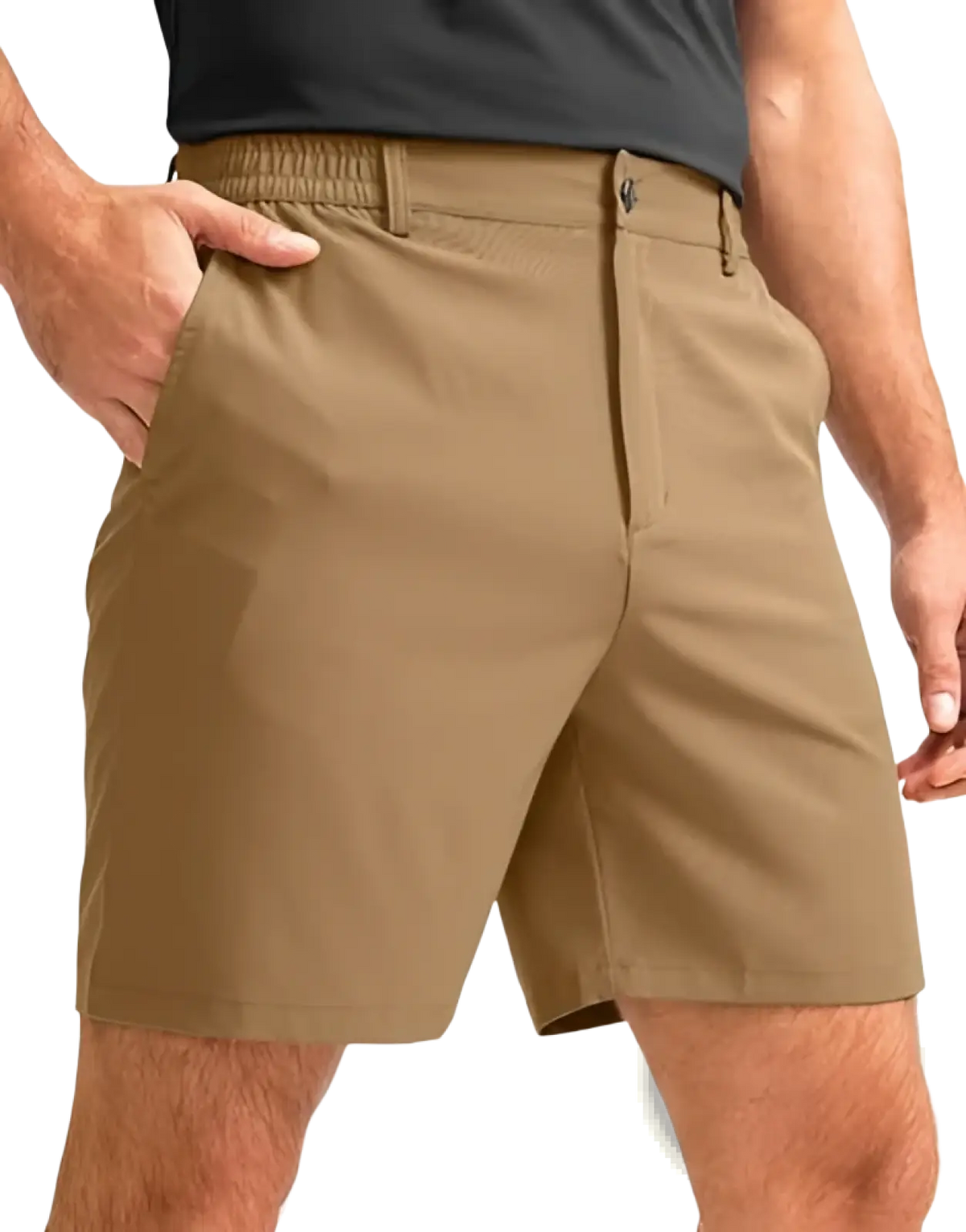 Men stretch casual shorts slim fit dark green tailored with belt loops and button closure in khaki color