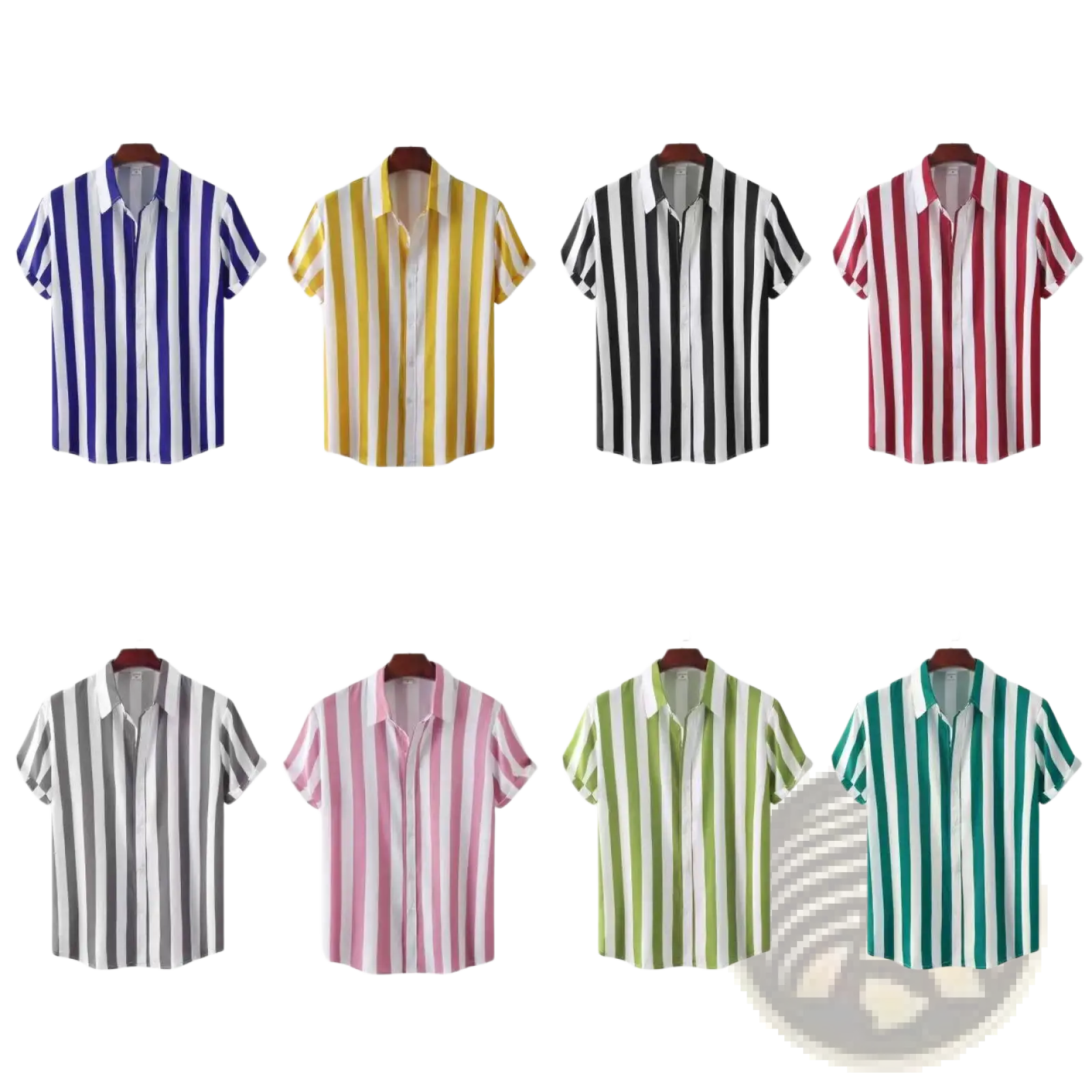 Men striped button up short sleeve shirts in blue white yellow white black white and other color combinations