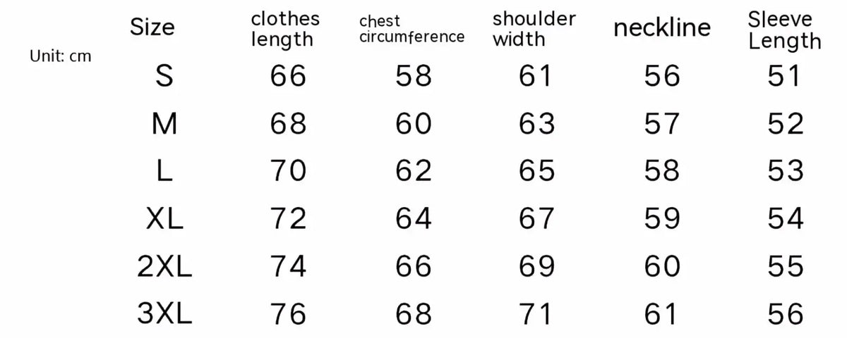 Size chart for men striped fleece jacket in plush winter outerwear showing women’s measurements in centimeters s to 3xl