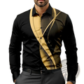 Men striped long sleeve casual shirt in black and gold with diagonal stripes and button-up front design