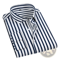 Men striped long sleeve slim fit shirt in navy and white vertical stripes with a classic collar and button-down front
