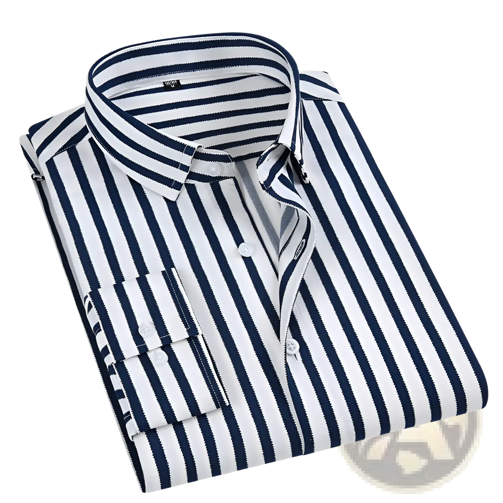 Men striped long sleeve slim fit shirt in navy and white vertical stripes with a classic collar and button-down front