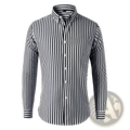 Men striped slim fit long sleeve casual shirt in classic black and white vertical stripes with a pointed collar