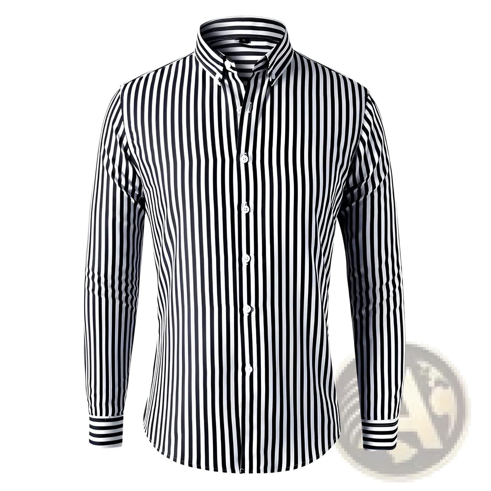 Men striped slim fit long sleeve casual shirt in classic black and white vertical stripes with a pointed collar