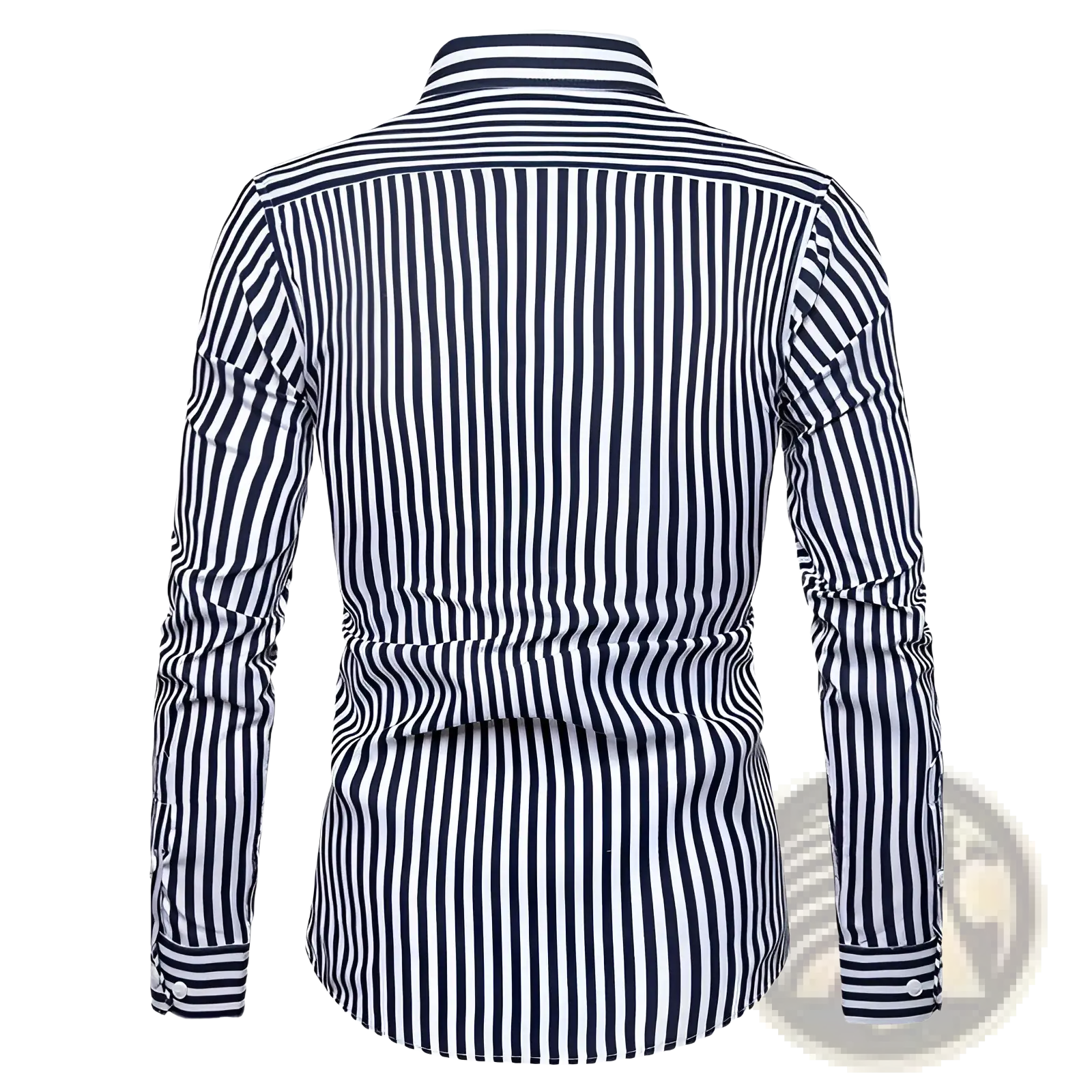 Men striped slim fit long sleeve casual shirt with navy and white vertical stripes and a classic collar