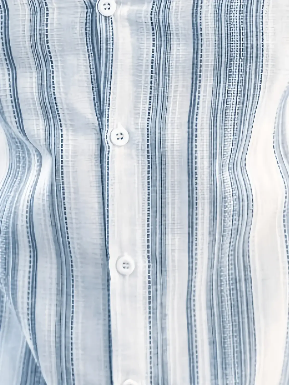 Men striped summer button down shirt in light blue and white with subtle textured fabric and vertical stripes
