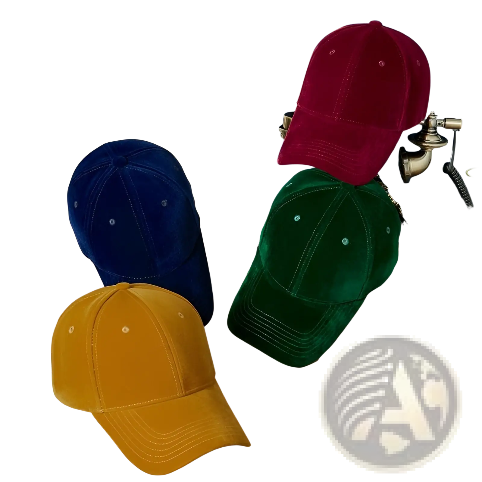 Four velvet men suede baseball caps in maroon navy blue emerald green and mustard yellow for thickened winter use