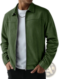 Men suede bomber jacket in olive green with front zipper and collar made of soft suede material