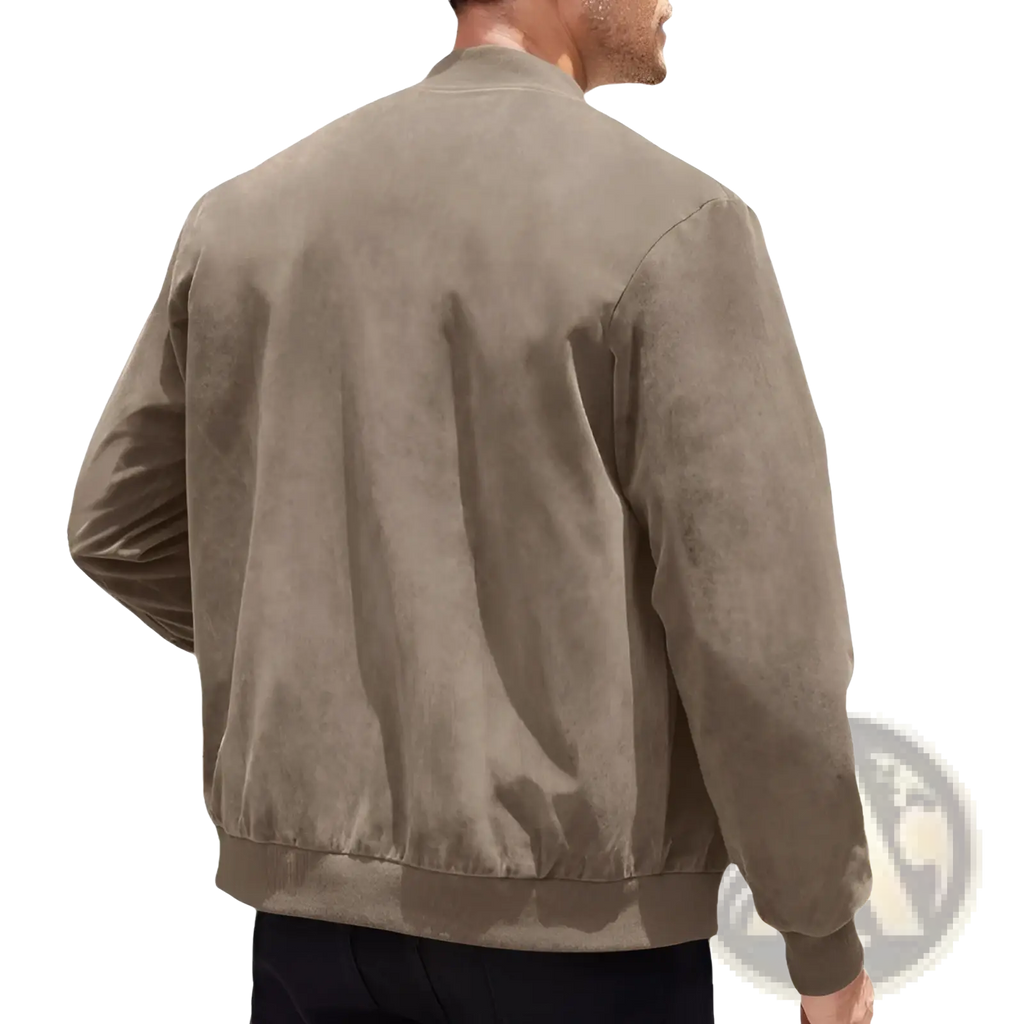 Men suede casual retro jacket in taupe with ribbed hem and cuffs made of suede for a stylish look