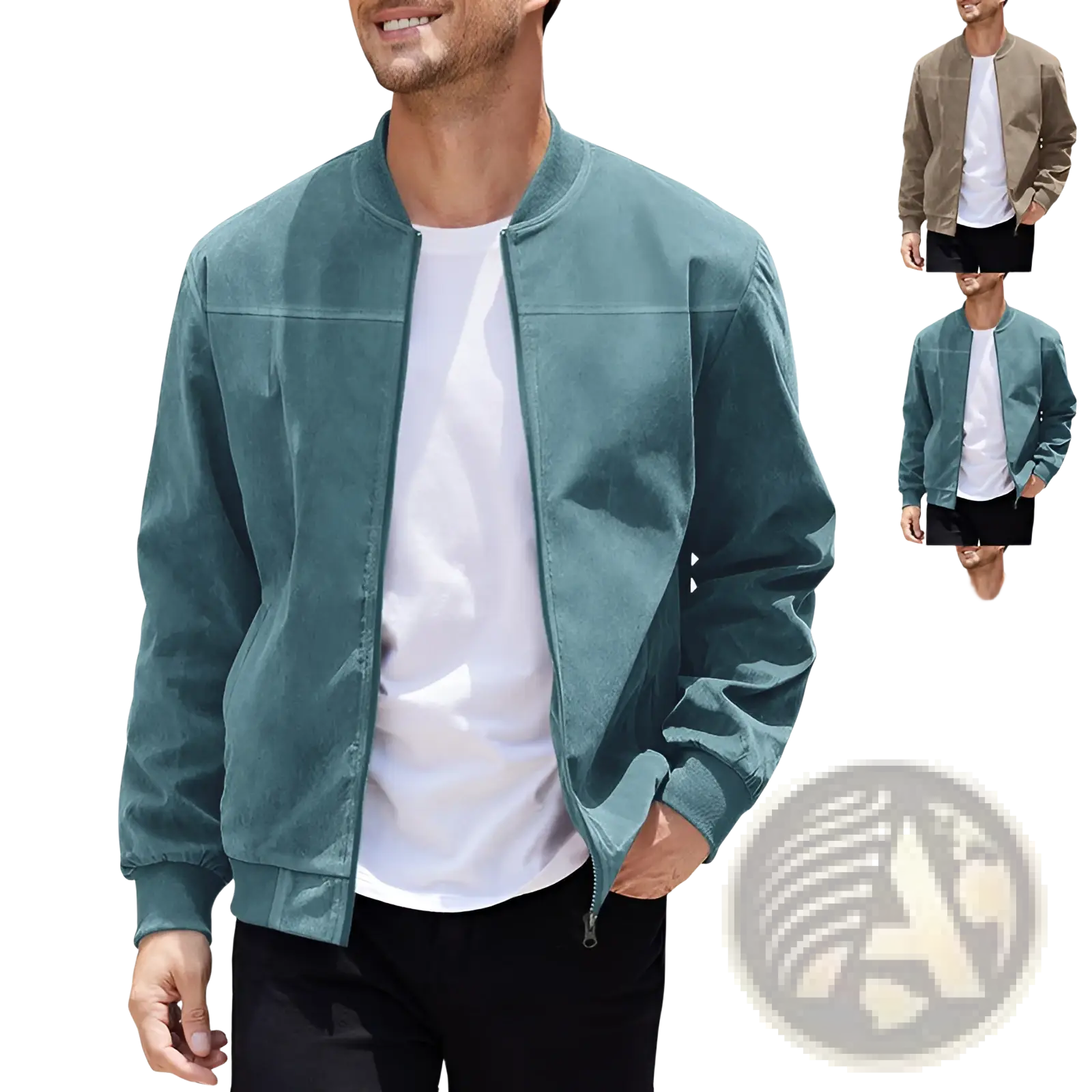 Men suede casual retro jacket in teal corduroy with ribbed cuffs and collar for a stylish casual look