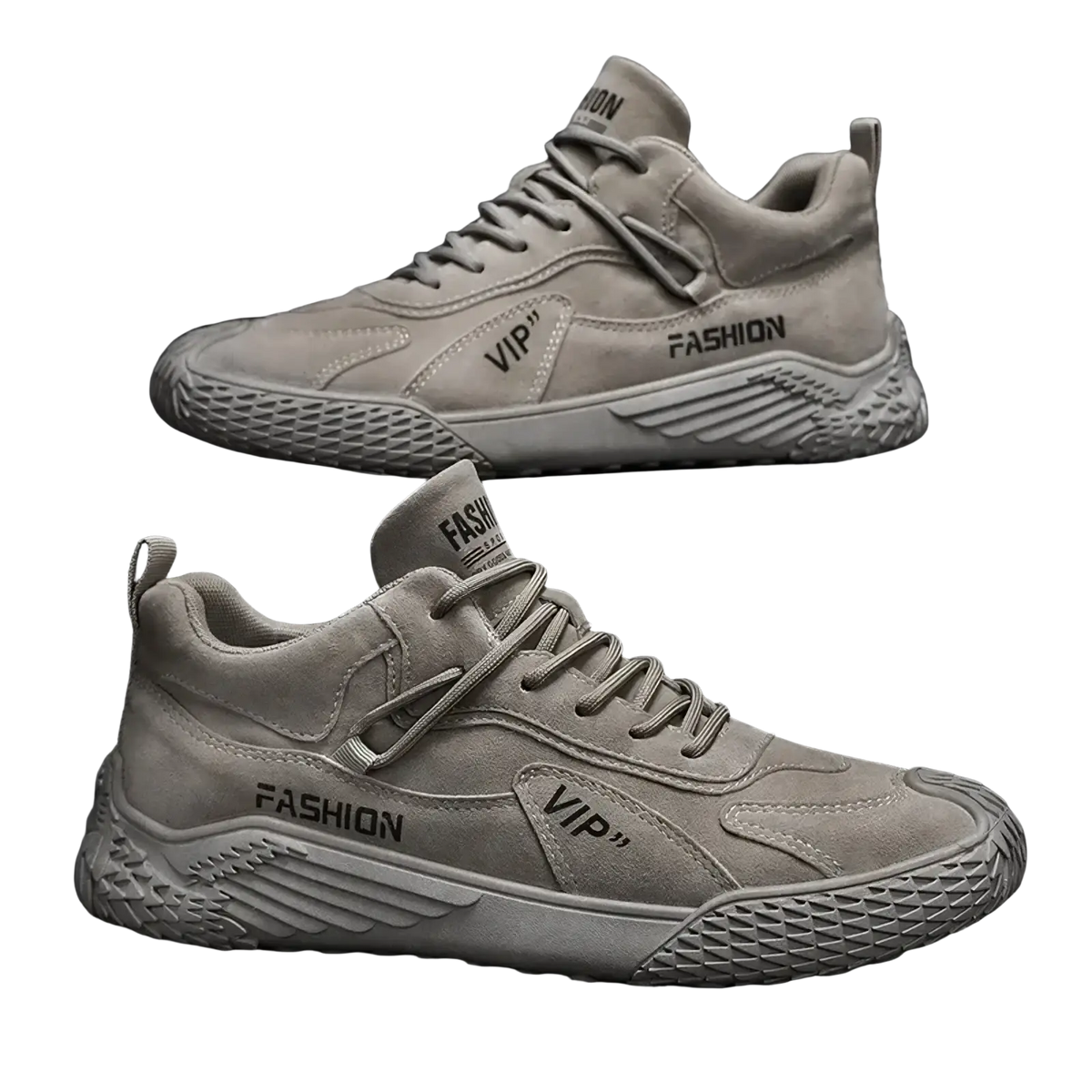 Men suede casual sports sneakers in beige with high-top design textured rubber soles and fashion vip branding