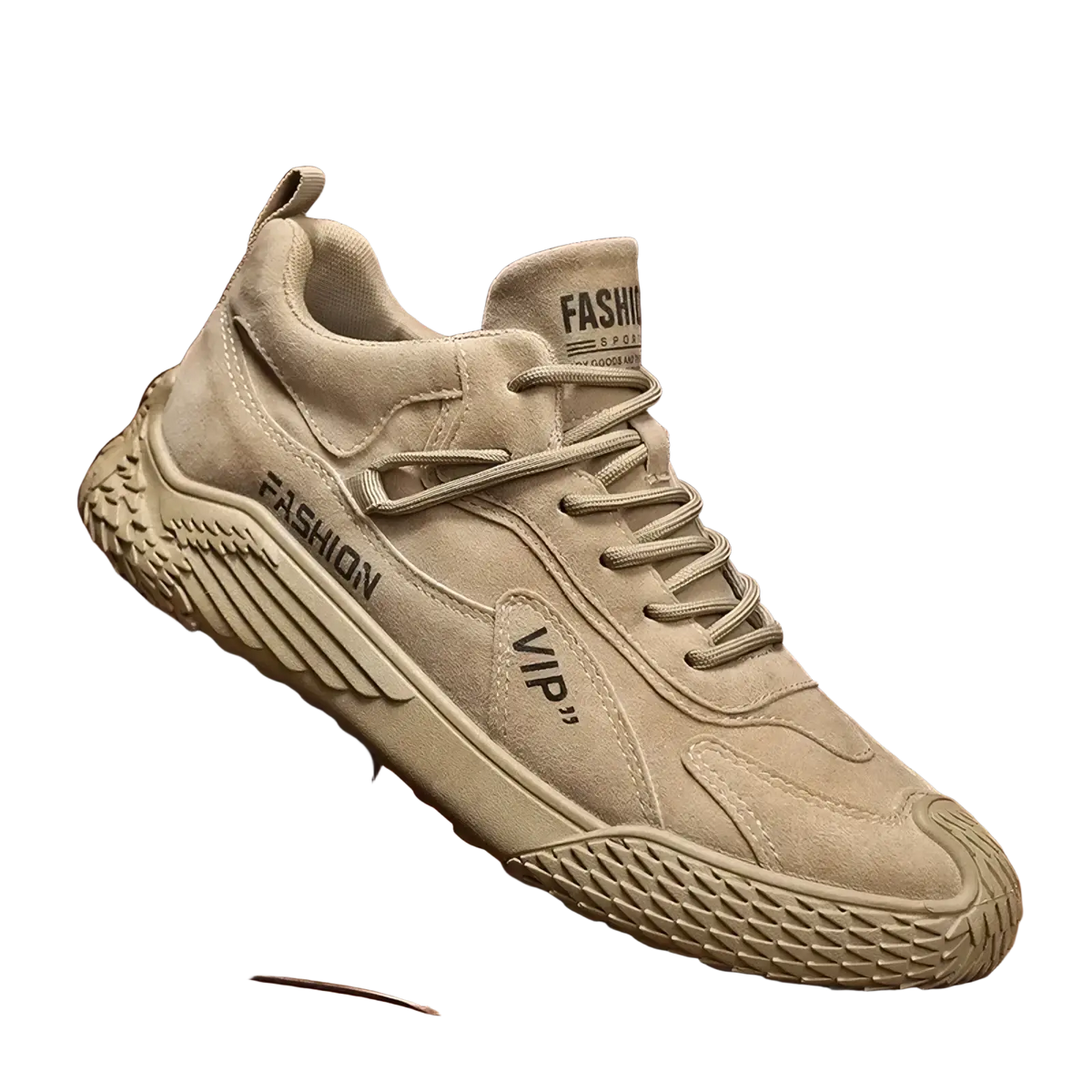 Beige suede men casual sports sneaker high top with fashion and vip branding on the side