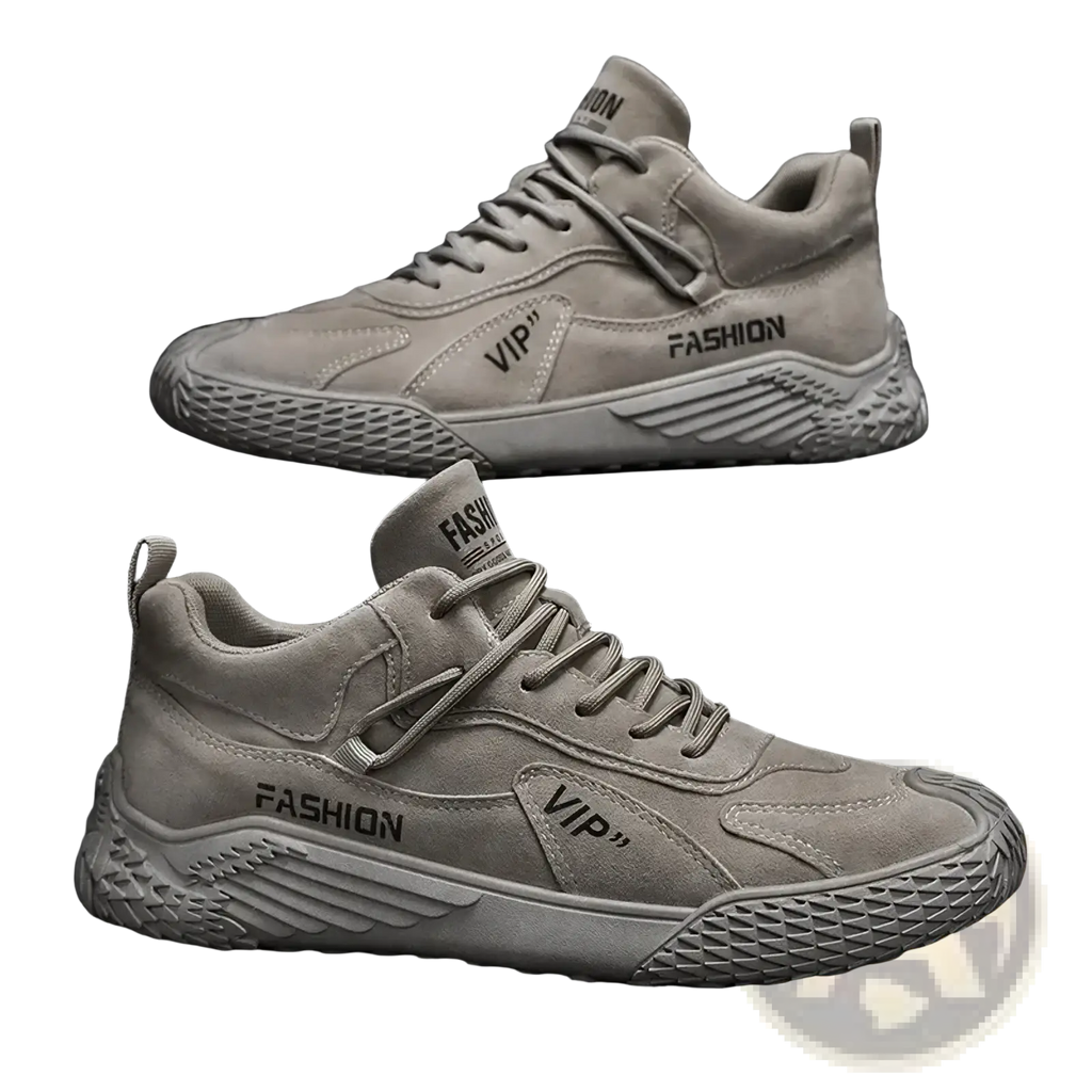 Men suede casual sports sneakers in beige with high-top design textured rubber soles and fashion vip branding