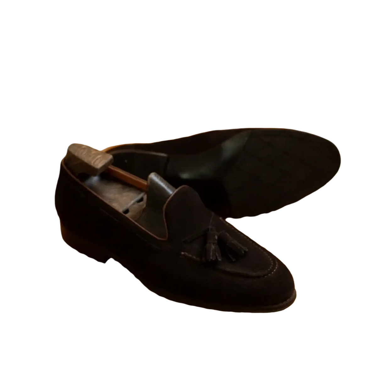 Men suede tassel loafers in black with stitched seams slip on casual shoes made of soft suede material