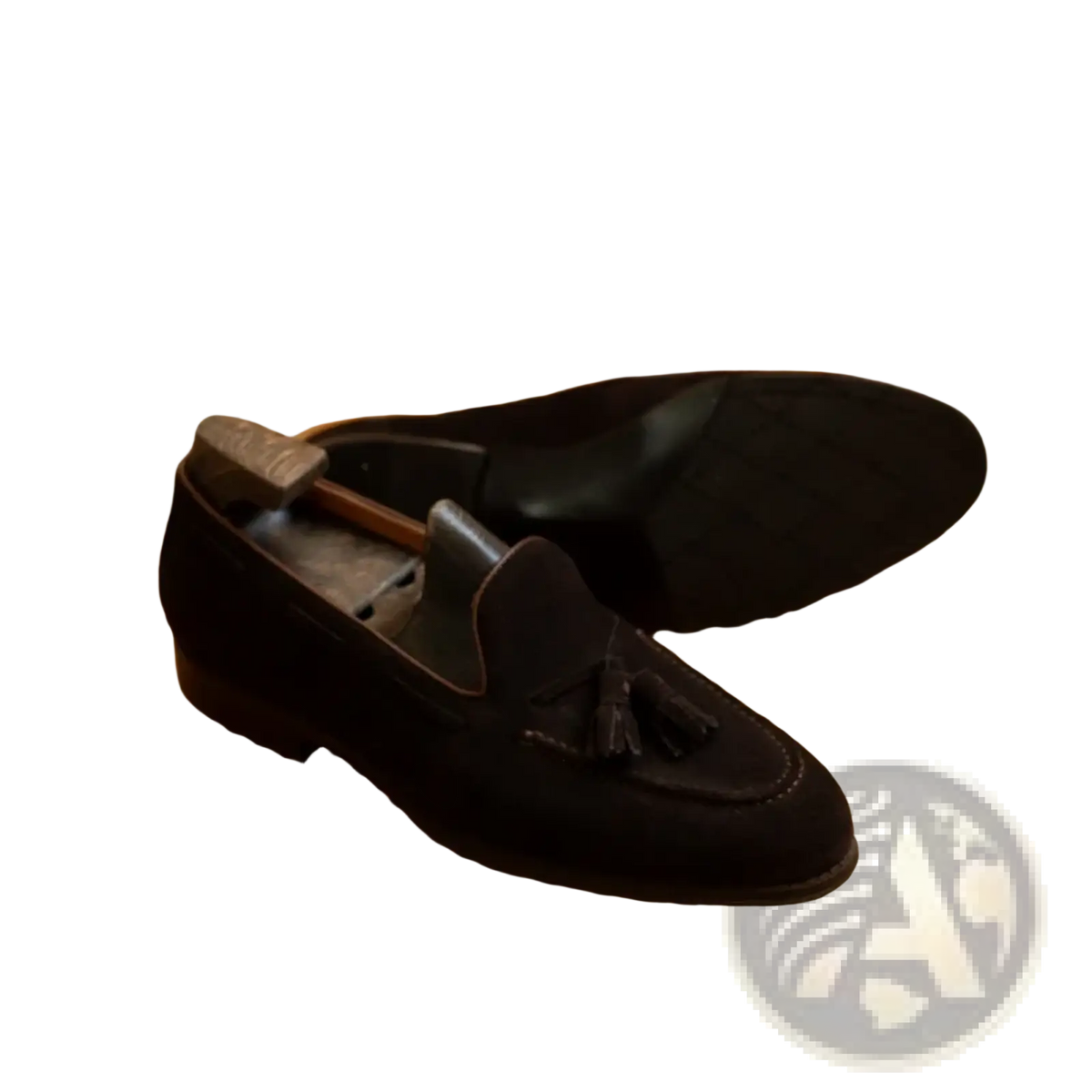 Men suede tassel loafers in black with stitched seams slip on casual shoes made of soft suede material