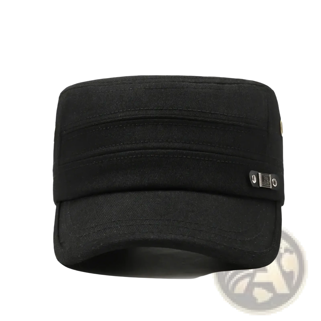 Black cotton men sun hat with uv protection flat top cap featuring subtle stitching details