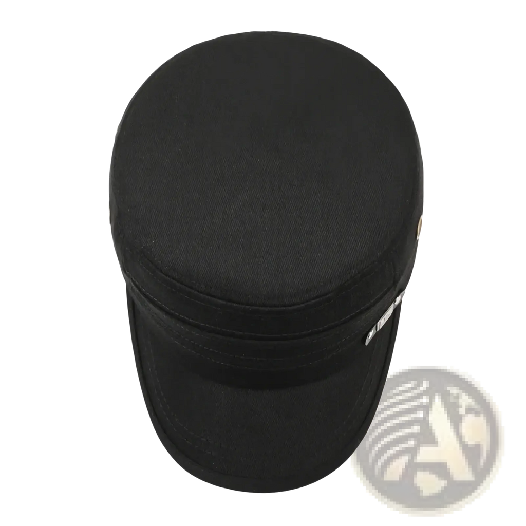 Men sun hat uv protection flat top cap in black fabric with structured brim for outdoor use