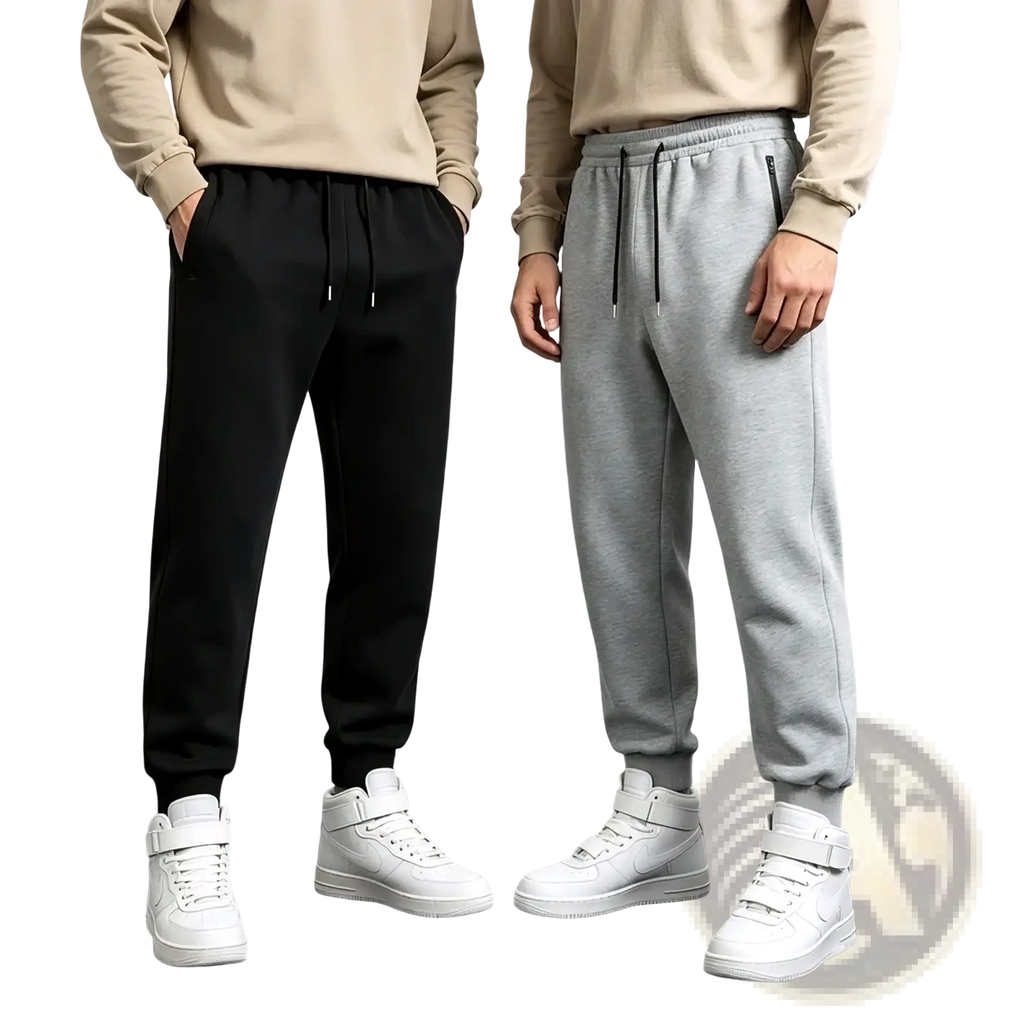 Men sweatpants fleece joggers in black and gray with drawstring waistbands and elastic cuffs for casual athletic wear