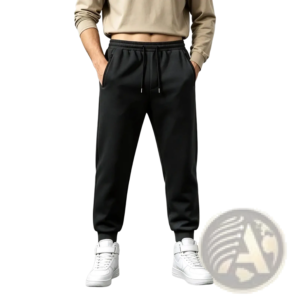 Black fleece drawstring joggers with relaxed fit and tapered ankles for men casual athletic wear