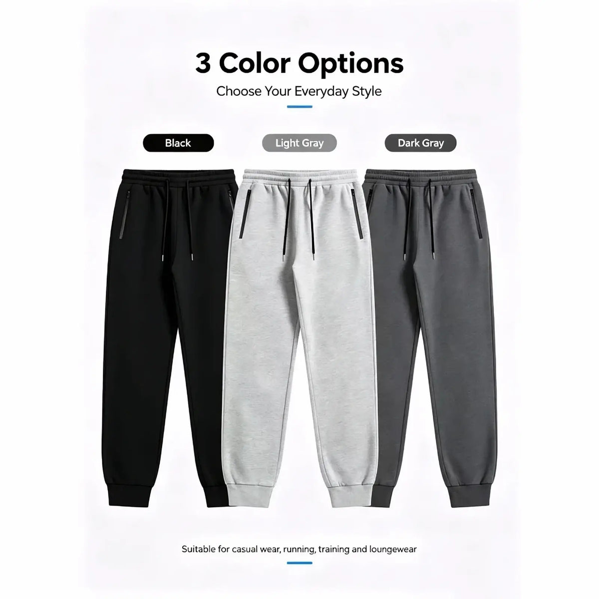 Men sweatpants fleece joggers casual athletic pants in black light gray and dark gray for comfortable wear