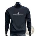 Men sweatshirt casual sports pullover black long-sleeved with white heartbeat line graphic on chest