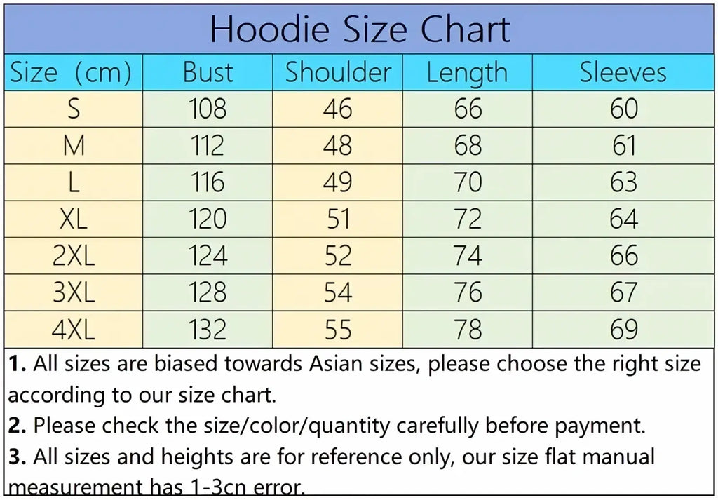 Hoodie size chart in centimeters for men sweatshirt casual sports pullover on light blue background from s to 4xl