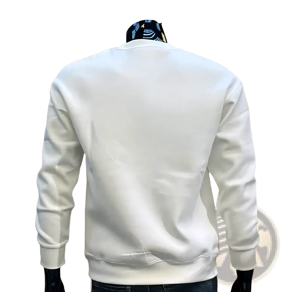 White crewneck sweatshirt with long sleeves and ribbed cuffs for men casual sports pullover wear