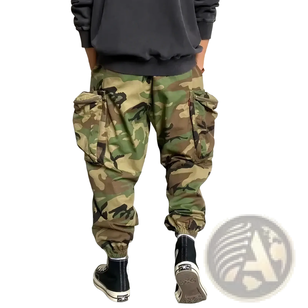 Men tactical camouflage cargo pants with multiple pockets elastic cuffs designed for durable outdoor use