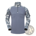 Men tactical camouflage long sleeve hiking shirt in gray and white digital camouflage with half-zip collar