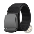 Men tactical canvas belt in black with automatic matte-finish metal buckle for durable everyday use