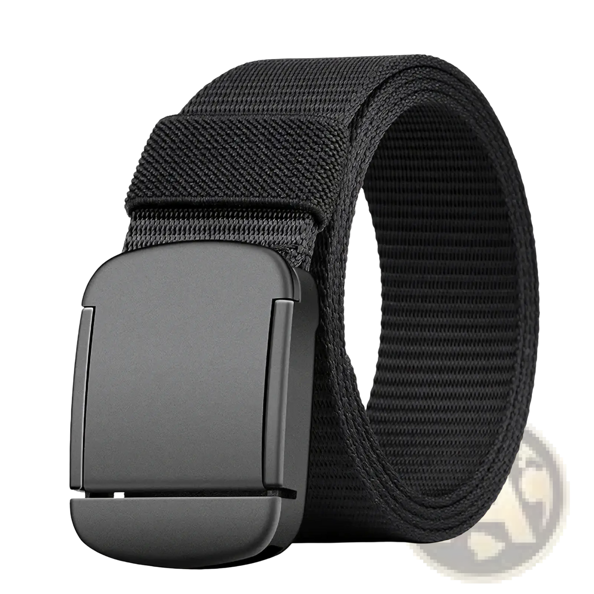 Men tactical canvas belt in black with automatic matte-finish metal buckle for durable everyday use