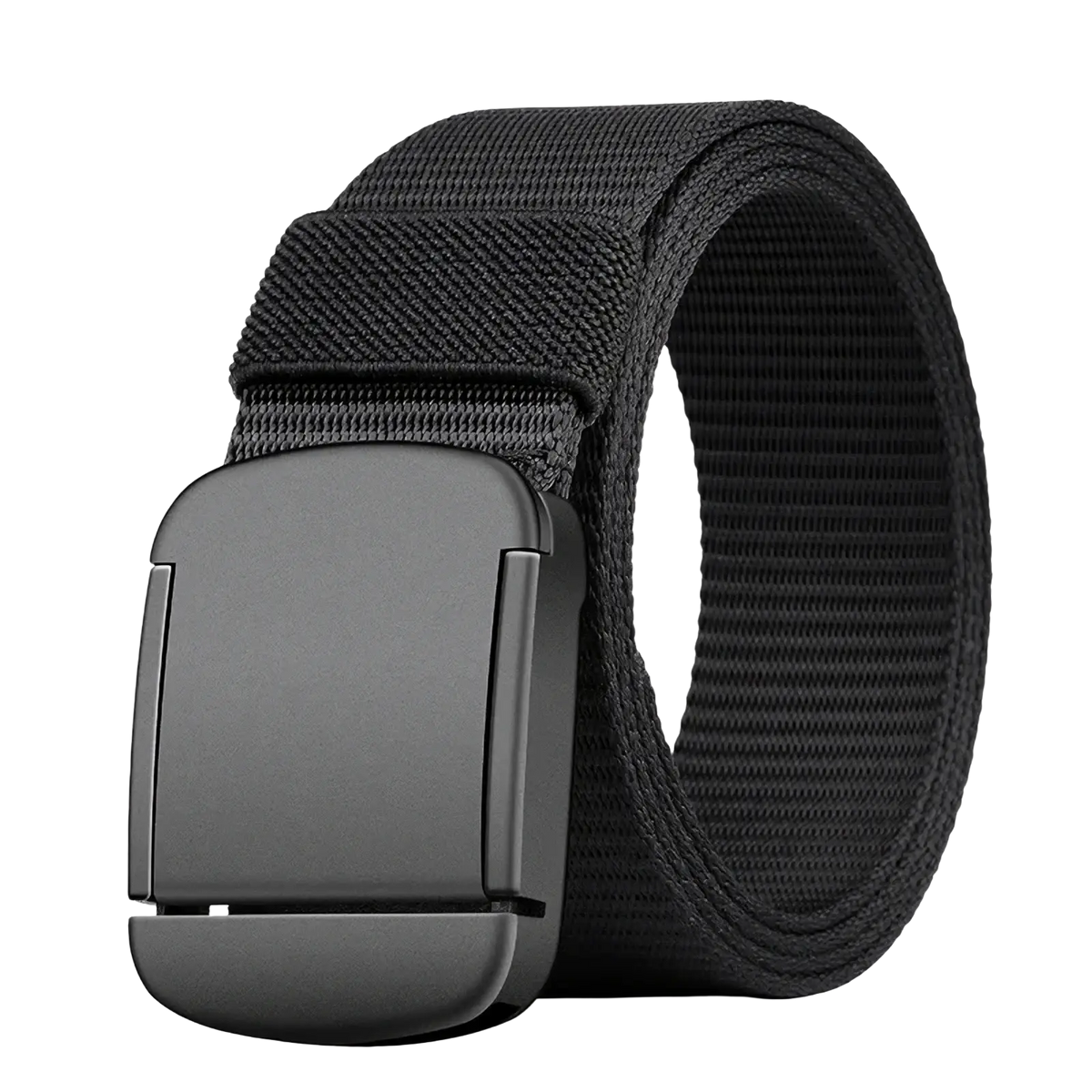 Men tactical canvas belt in black with automatic matte-finish metal buckle for durable everyday use