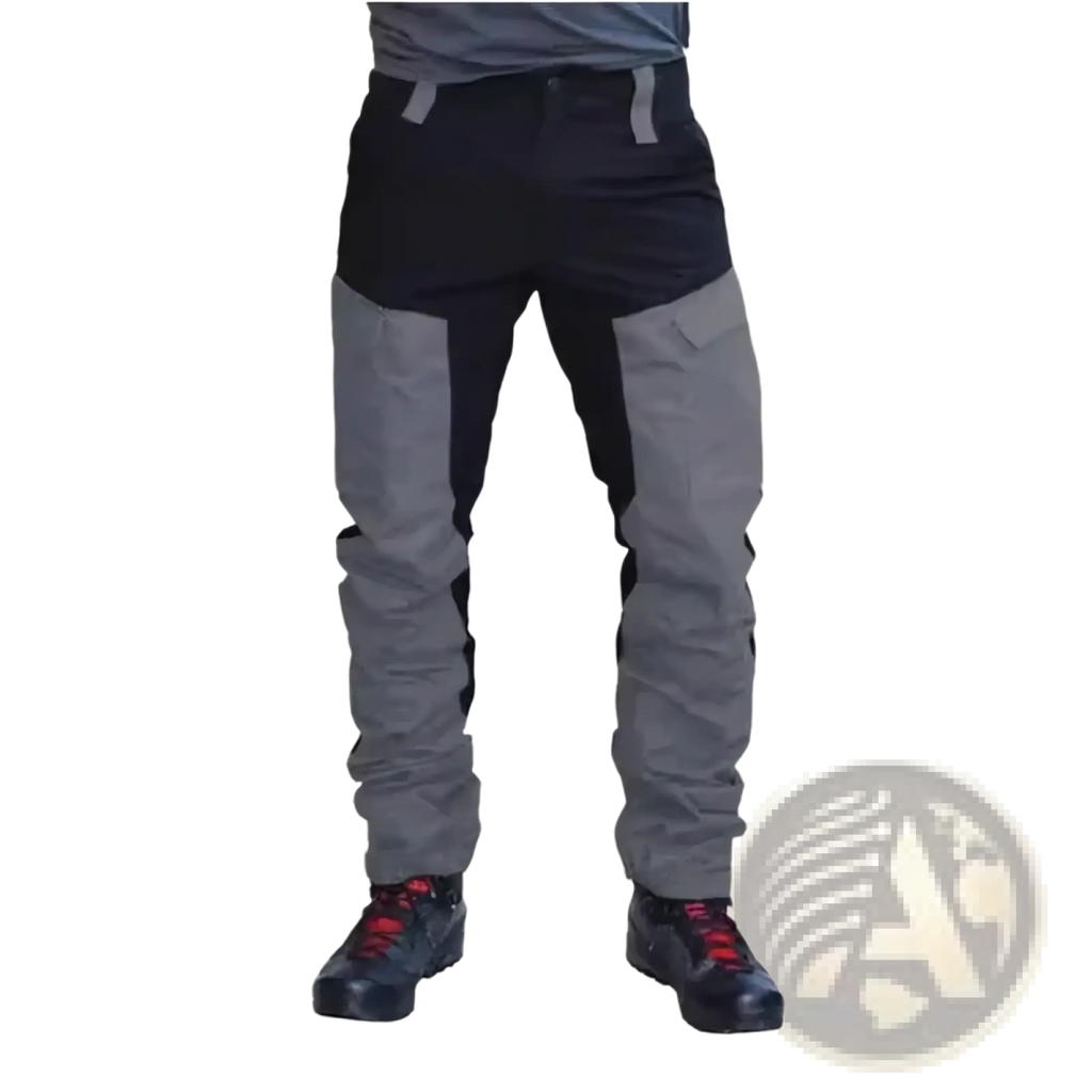 Men tactical cargo joggers outdoor work pants in black and gray with reinforced knee panels for durability