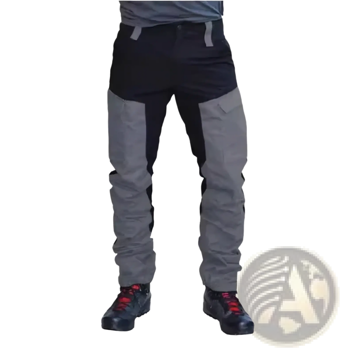 Men tactical cargo joggers outdoor work pants in black and gray with reinforced knee panels for durability