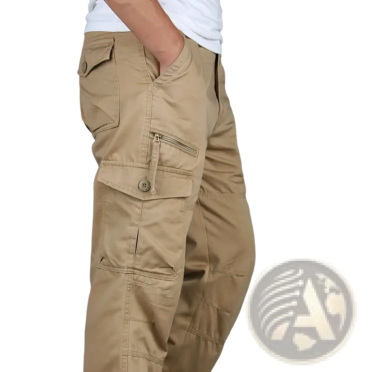 Men tactical cargo pants in khaki cotton with multiple pockets and a casual utilitarian design for workwear