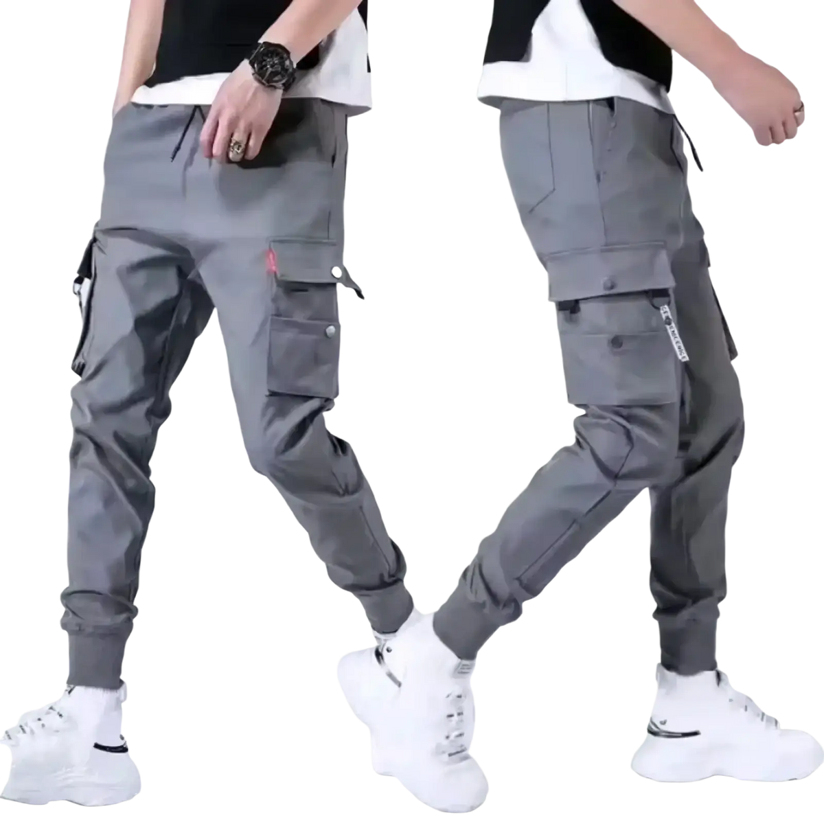 Men tactical cargo pants in gray with multiple pockets and tapered leg design for casual and active wear