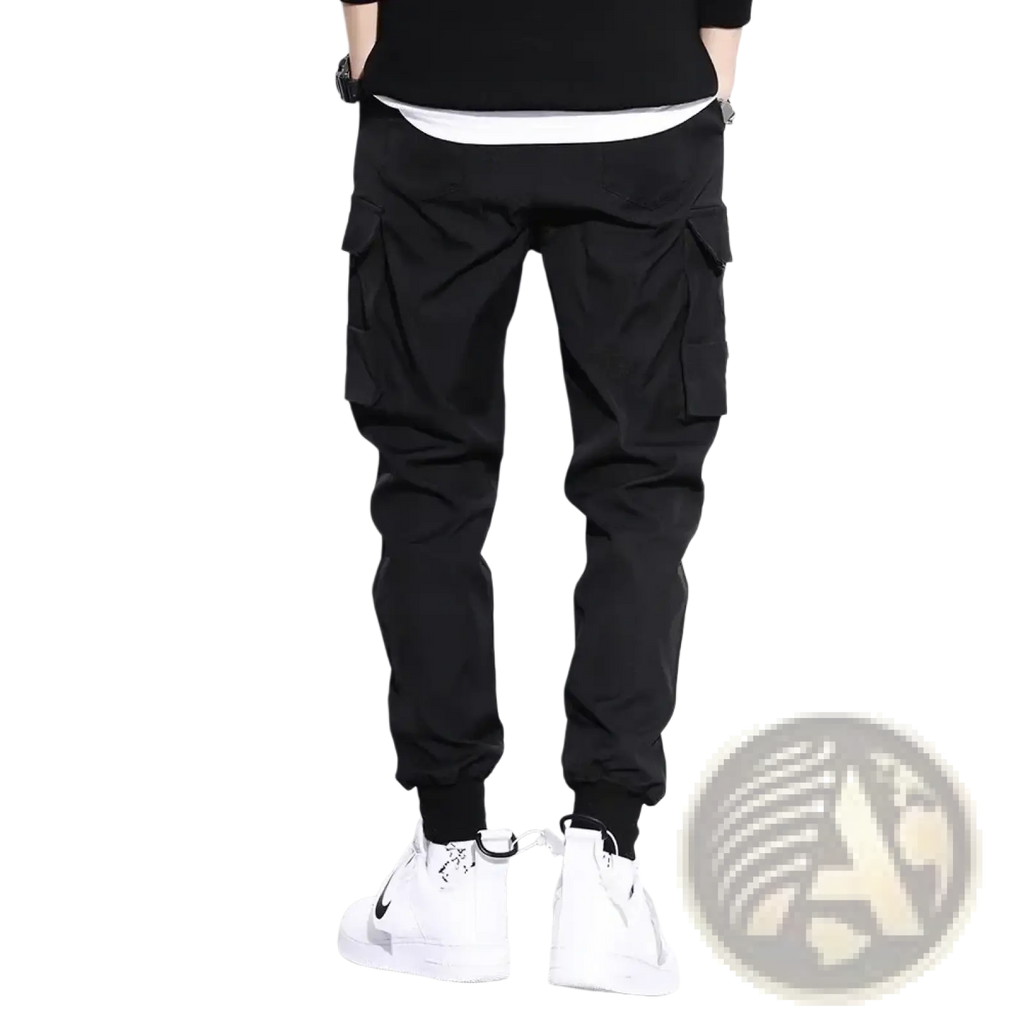 Men tactical cargo pants black with multiple side pockets and tapered leg design for versatile jogger use