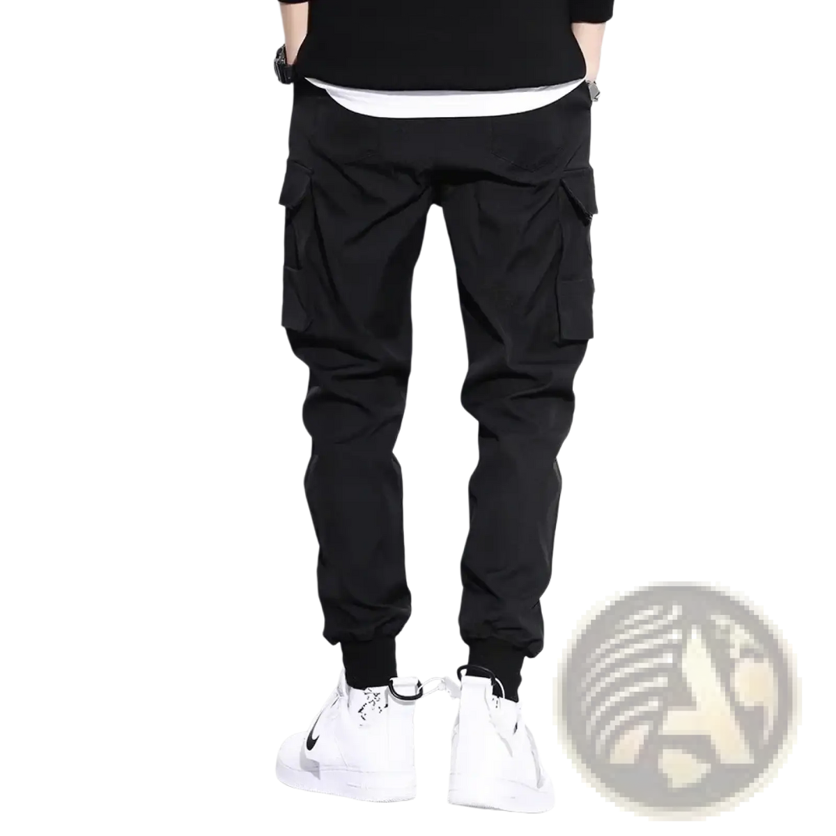 Men tactical cargo pants black with multiple side pockets and tapered leg design for versatile jogger use