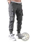 Men tactical cargo pants gray with multiple pockets button closures and drawstring waistband for outdoor use
