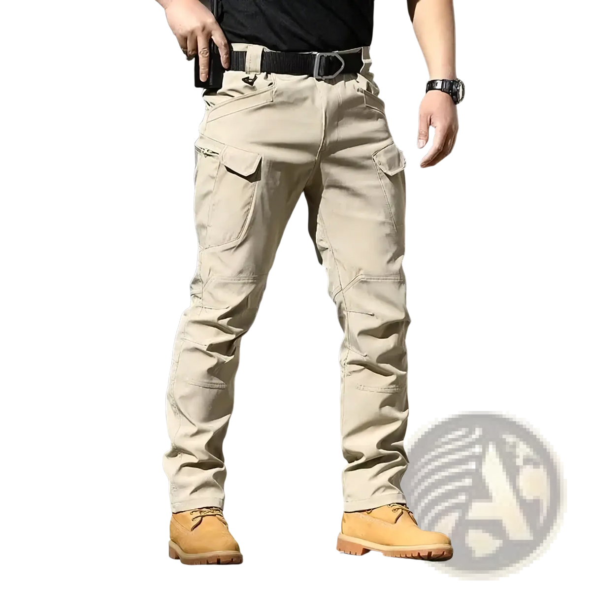 Beige men tactical cargo pants quick dry summer trousers with multiple pockets and reinforced stitching