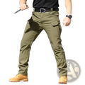 Men tactical cargo pants in olive green with multiple pockets and quick dry fabric suitable for summer use