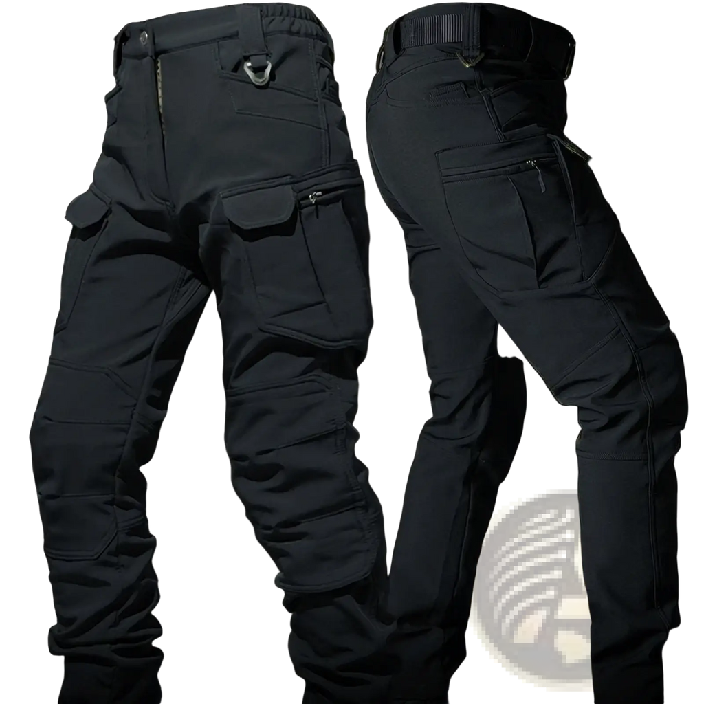 Black tactical cargo pants with multiple pockets and reinforced stitching from men tactical fleece jacket and cargo pants set