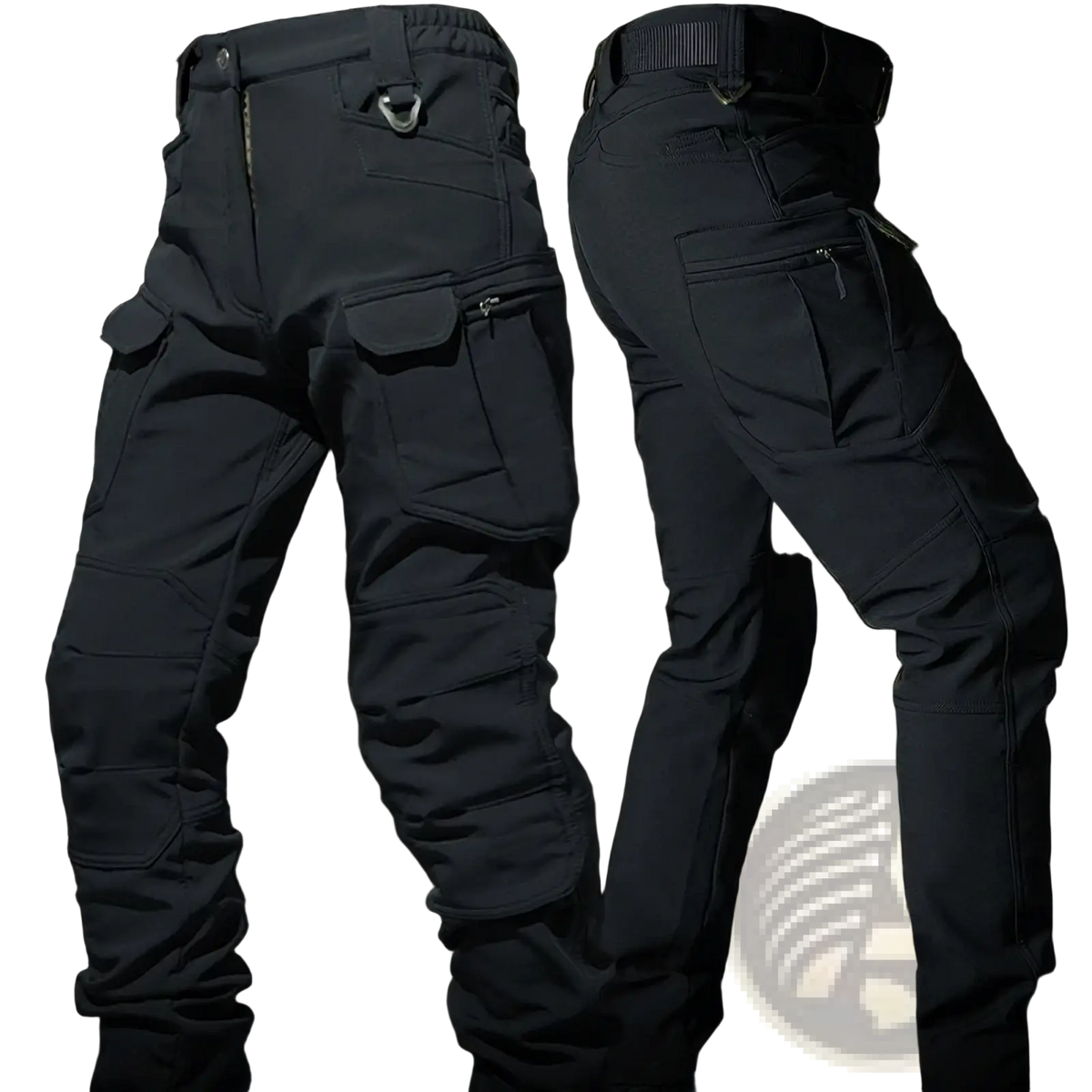 Black tactical cargo pants with multiple pockets and reinforced stitching from men tactical fleece jacket and cargo pants set