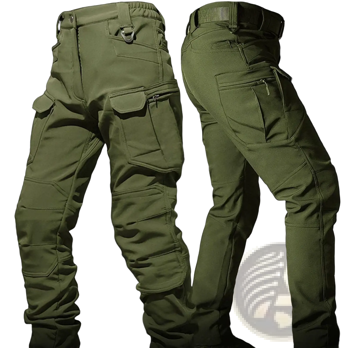 Olive green tactical cargo pants with multiple pockets and reinforced stitching in men tactical fleece jacket and cargo pants set