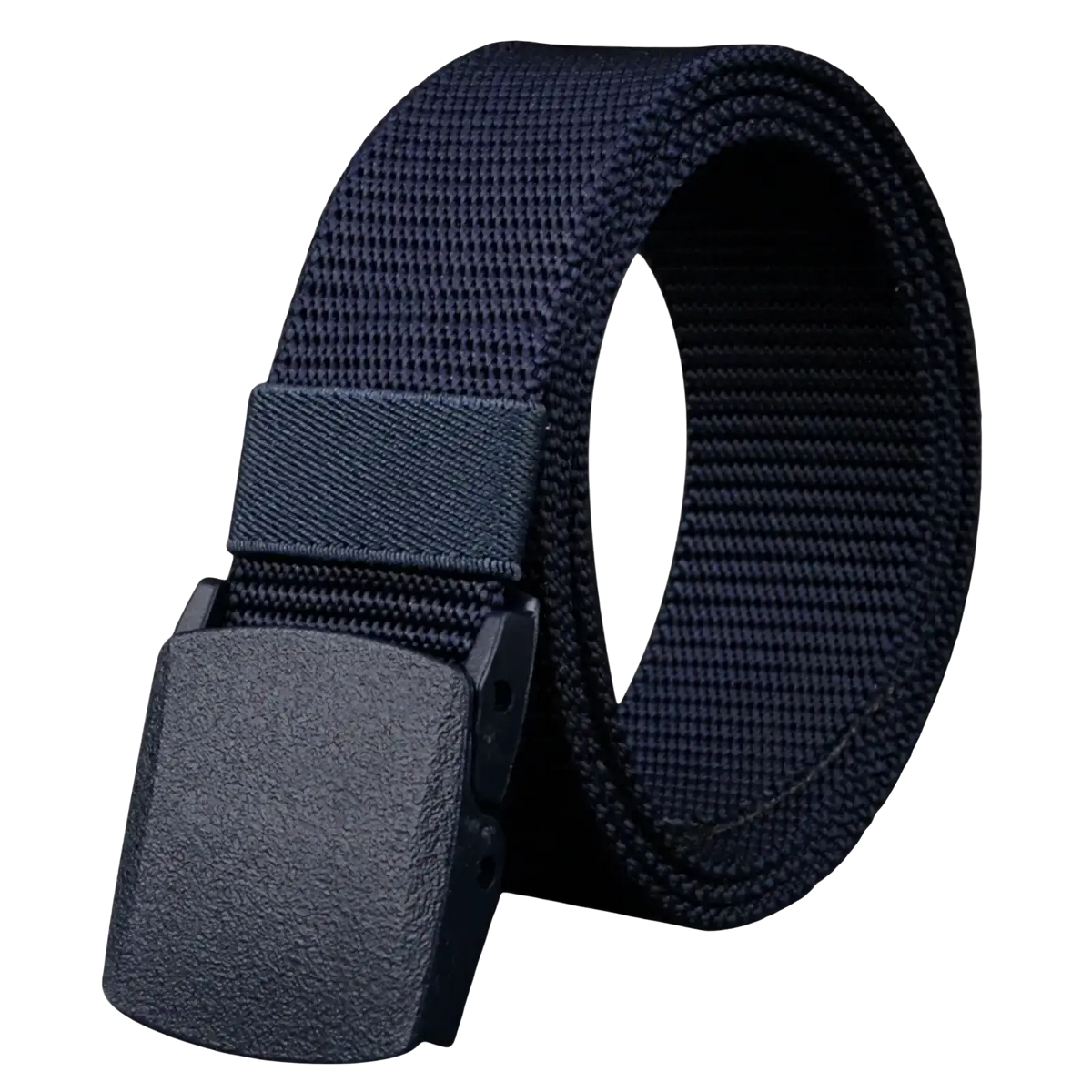 Men tactical black nylon belt with adjustable band and textured matte finish plastic buckle for outdoor use