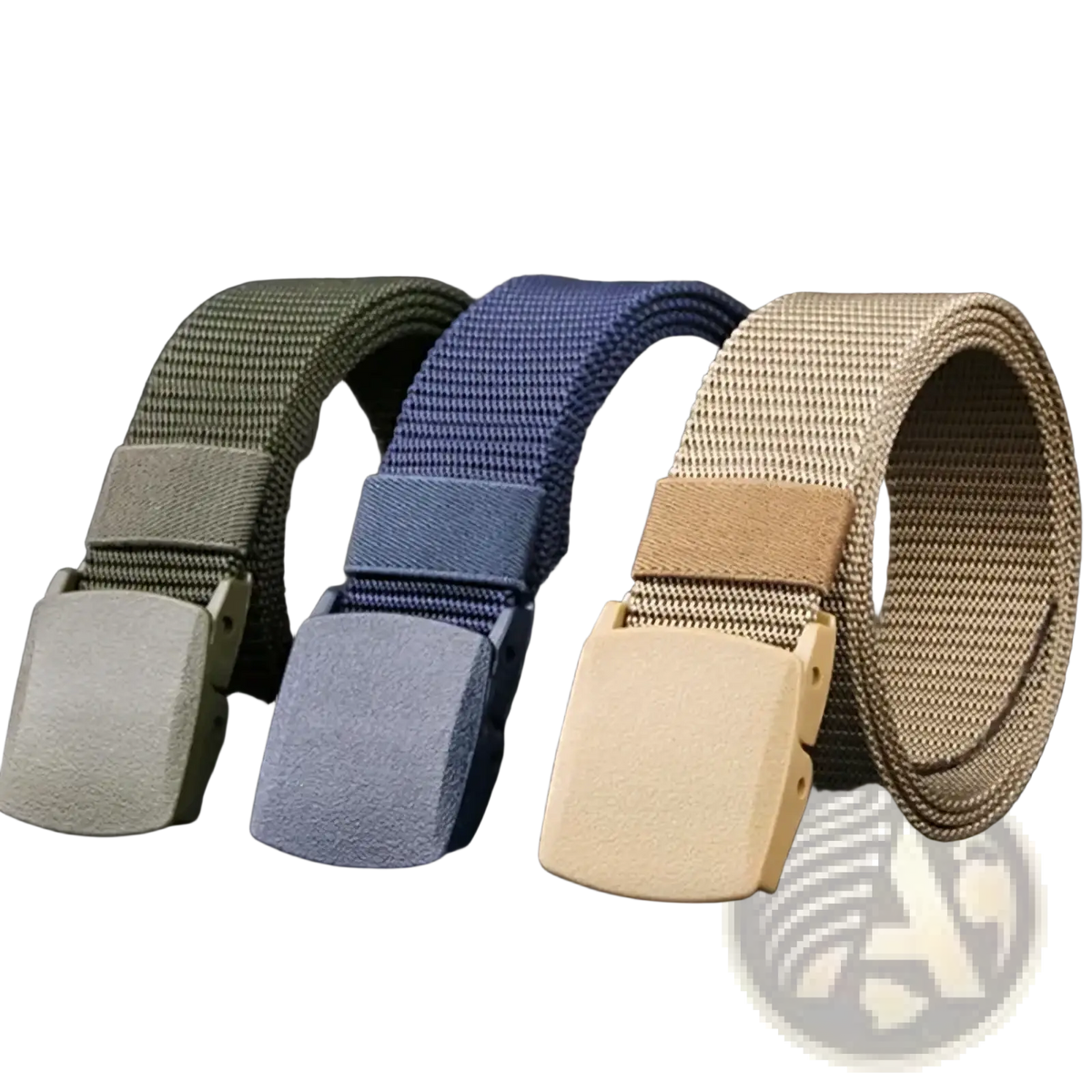 Men tactical nylon belts in olive green navy blue and tan with adjustable textured plastic buckles for outdoor use